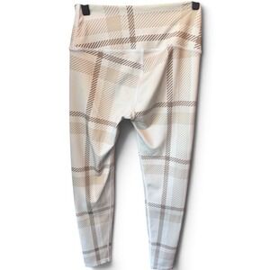 Noli Yoga High Waisted Athletic Performance Leggings Plaid Cream Tan Womens S